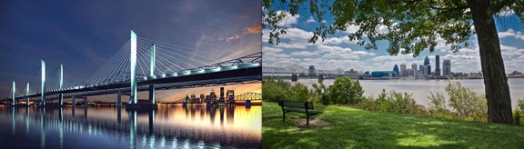 Views of Louisville, Kentucky -- the Lincoln Bridge and the Kennedy Bridge plus the Easte End bridge